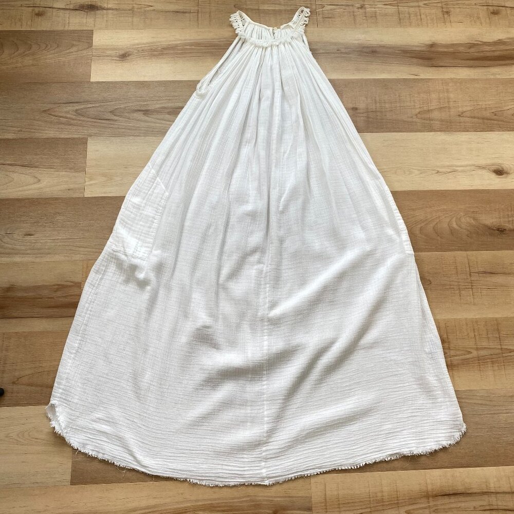 Isabel Marant Etoile Women's Fringe Slubbed Cotton Boho Maxi Dress White Size 36